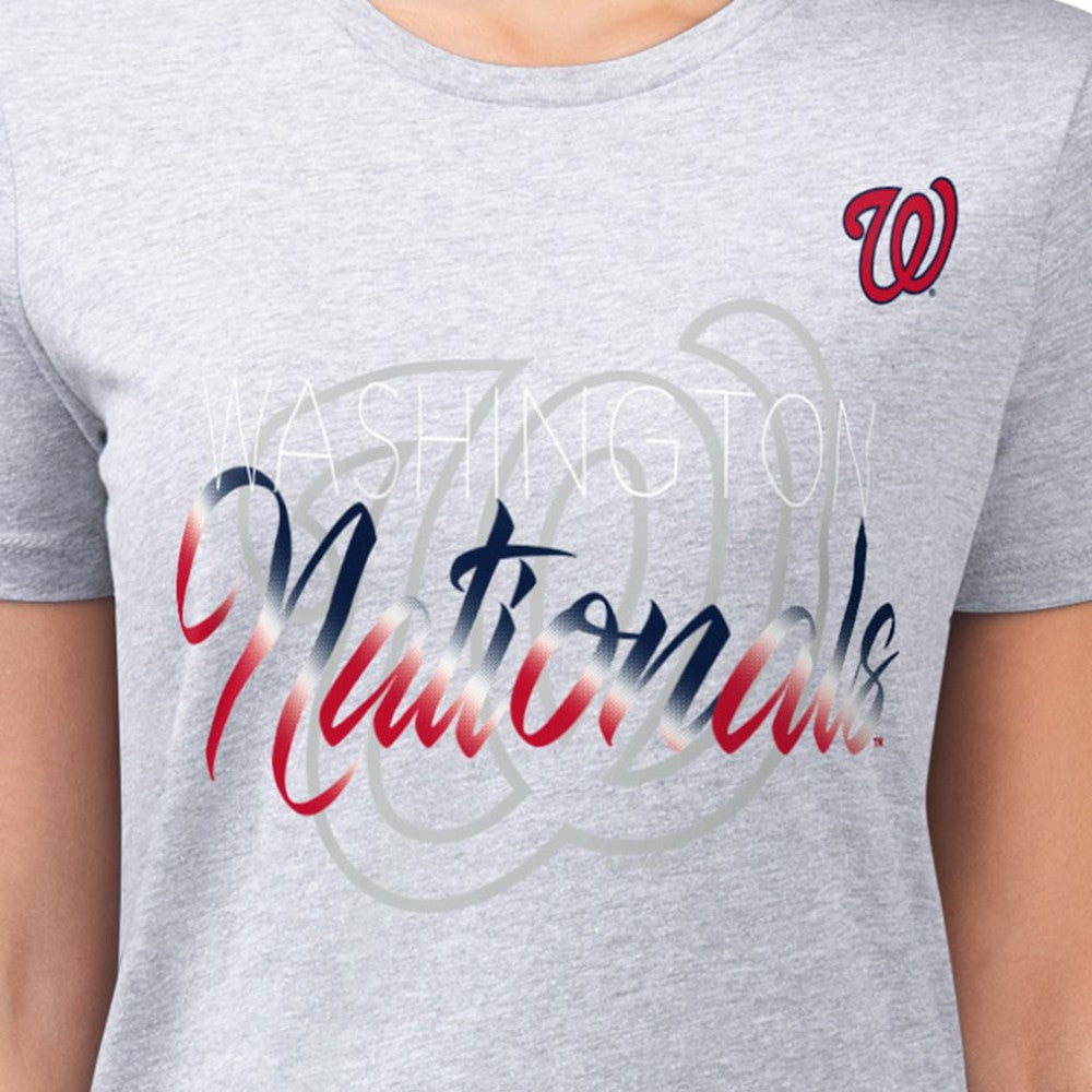 Washington Nationals G-III 4Her by Carl Banks Women's Super-Slim Fit Lightweight Shadow Logo Graphic T-Shirt - Heather Gray T-shirts
