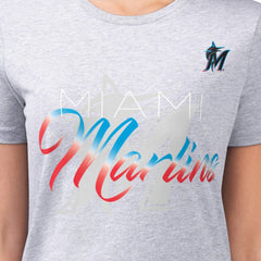 Miami Marlins G-III 4Her by Carl Banks Women's Super-Slim Fit Lightweight Shadow Logo Graphic T-Shirt - Heather Gray T-shirts