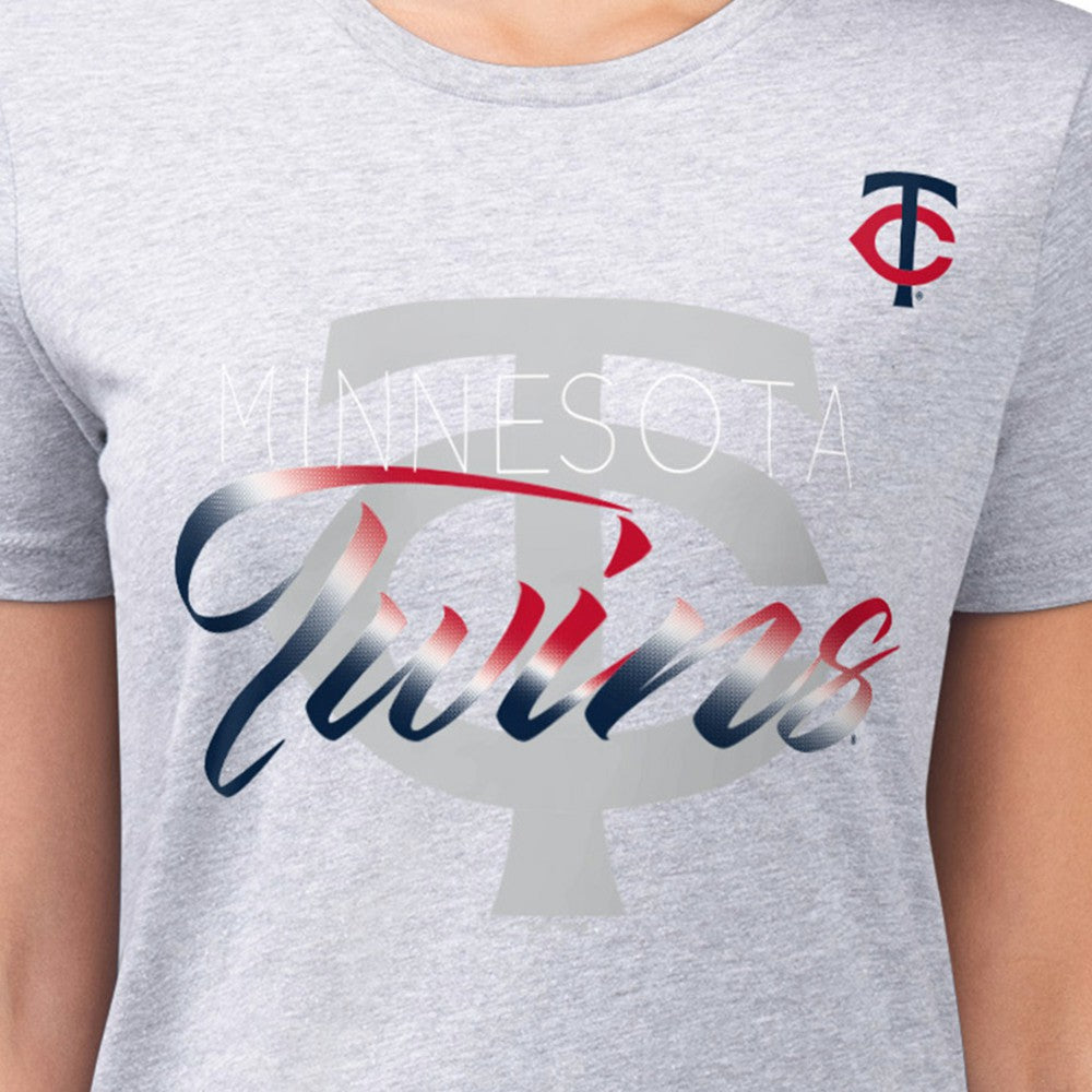 Minnesota Twins G-III 4Her by Carl Banks Women's Super-Slim Fit Lightweight Shadow Logo Graphic T-Shirt - Heather Gray T-shirts