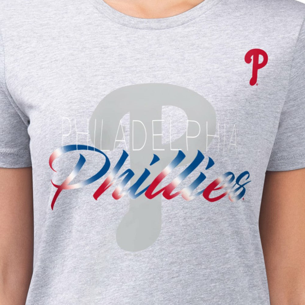 Philadelphia Phillies G-III 4Her by Carl Banks Women's Super-Slim Fit Lightweight Shadow Logo Graphic T-Shirt - Heather Gray T-shirts