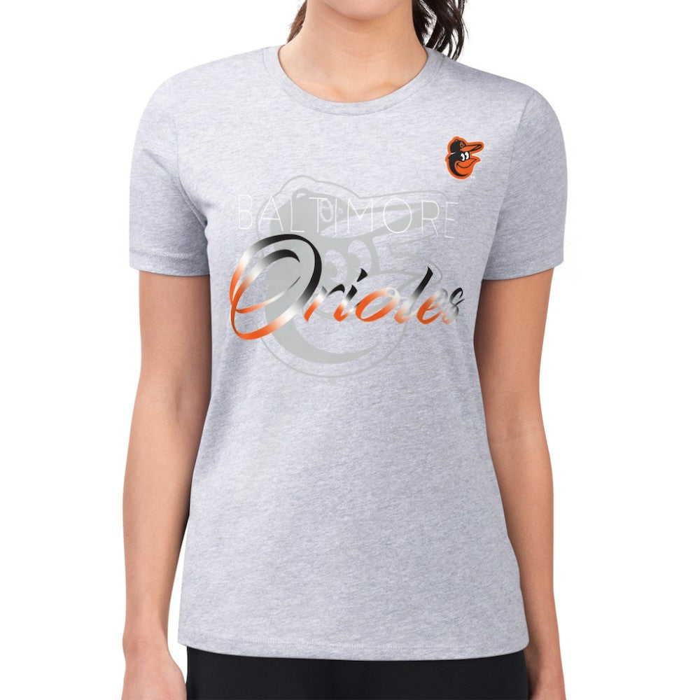 Baltimore Orioles G-III 4Her by Carl Banks Women's Super-Slim Fit Lightweight Shadow Logo Graphic T-Shirt - Heather Gray T-shirts