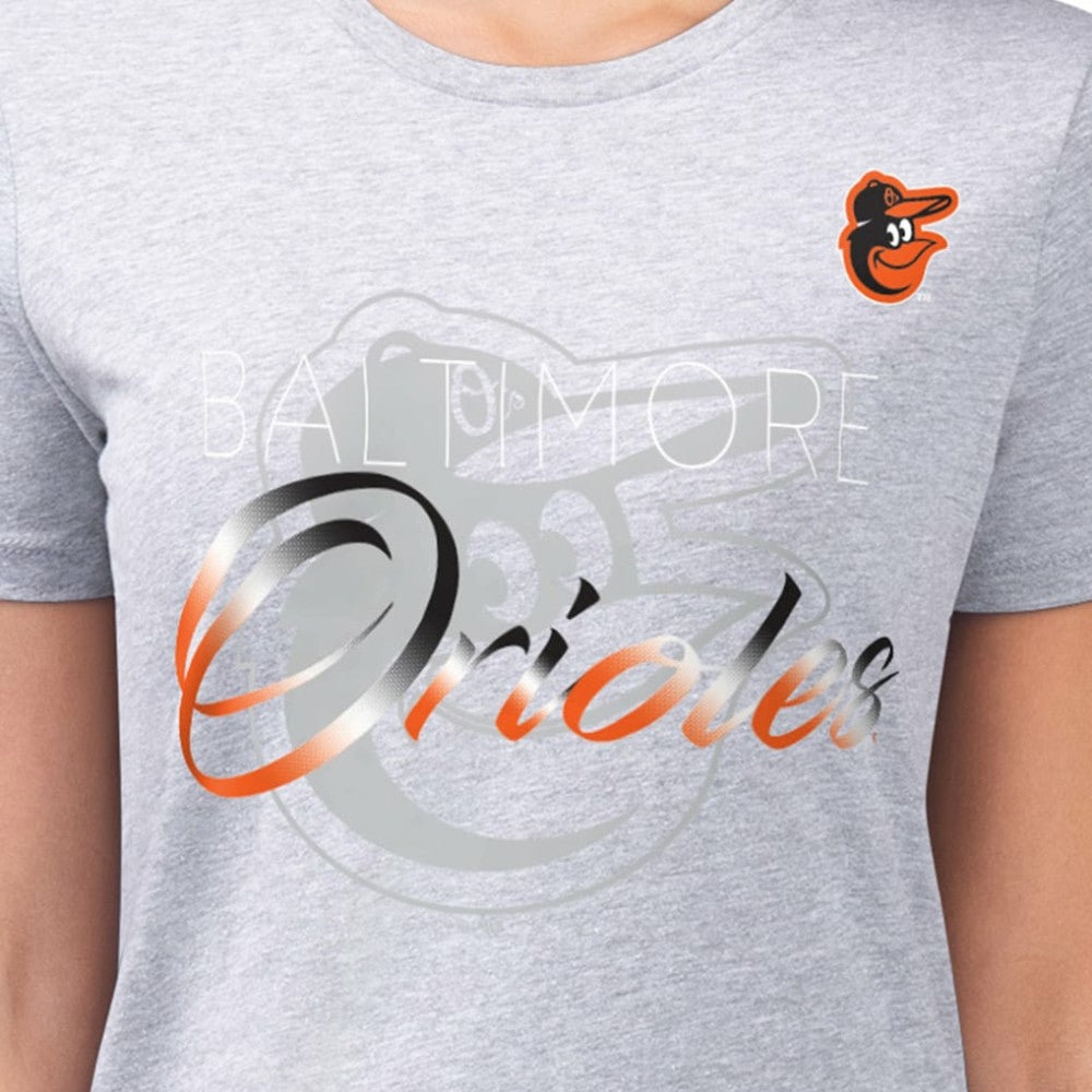 Baltimore Orioles G-III 4Her by Carl Banks Women's Super-Slim Fit Lightweight Shadow Logo Graphic T-Shirt - Heather Gray T-shirts