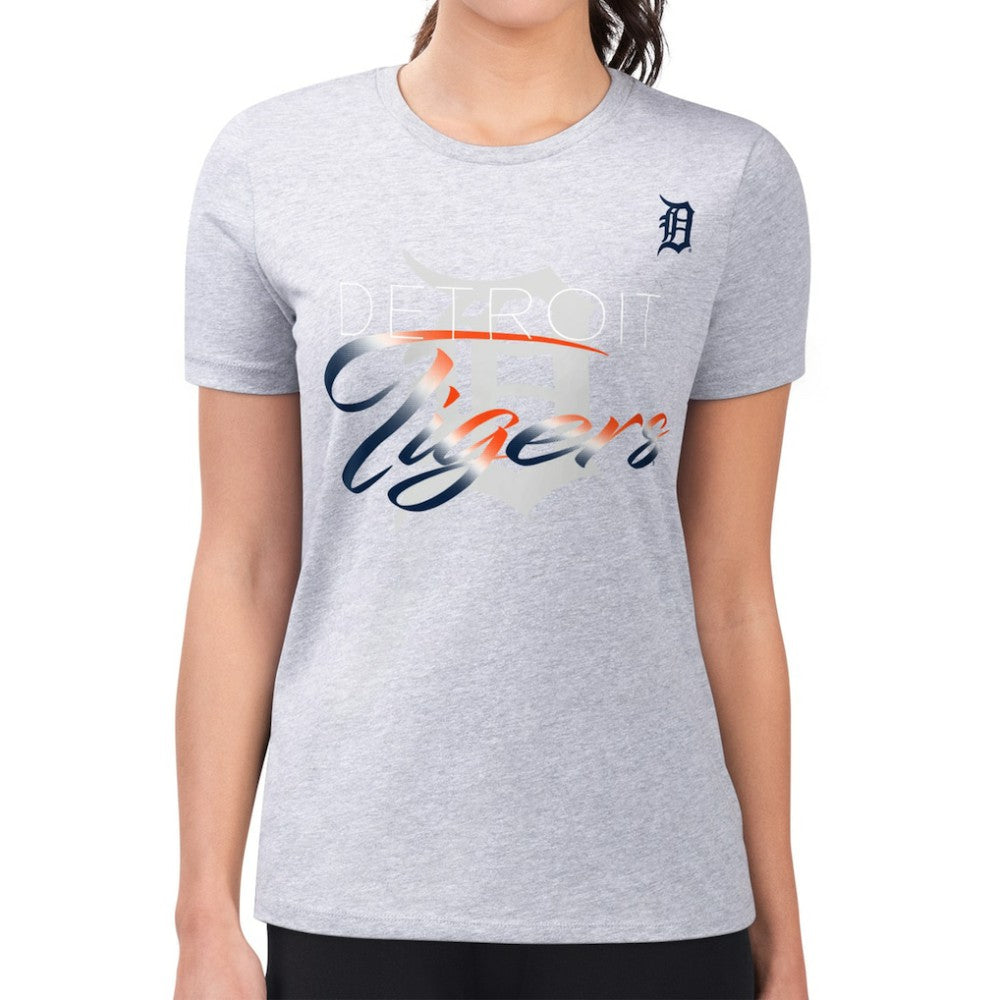 Detroit Tigers G-III 4Her by Carl Banks Women's Super-Slim Fit Lightweight Shadow Logo Graphic T-Shirt - Heather Gray T-shirts