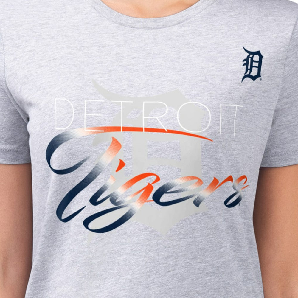Detroit Tigers G-III 4Her by Carl Banks Women's Super-Slim Fit Lightweight Shadow Logo Graphic T-Shirt - Heather Gray T-shirts