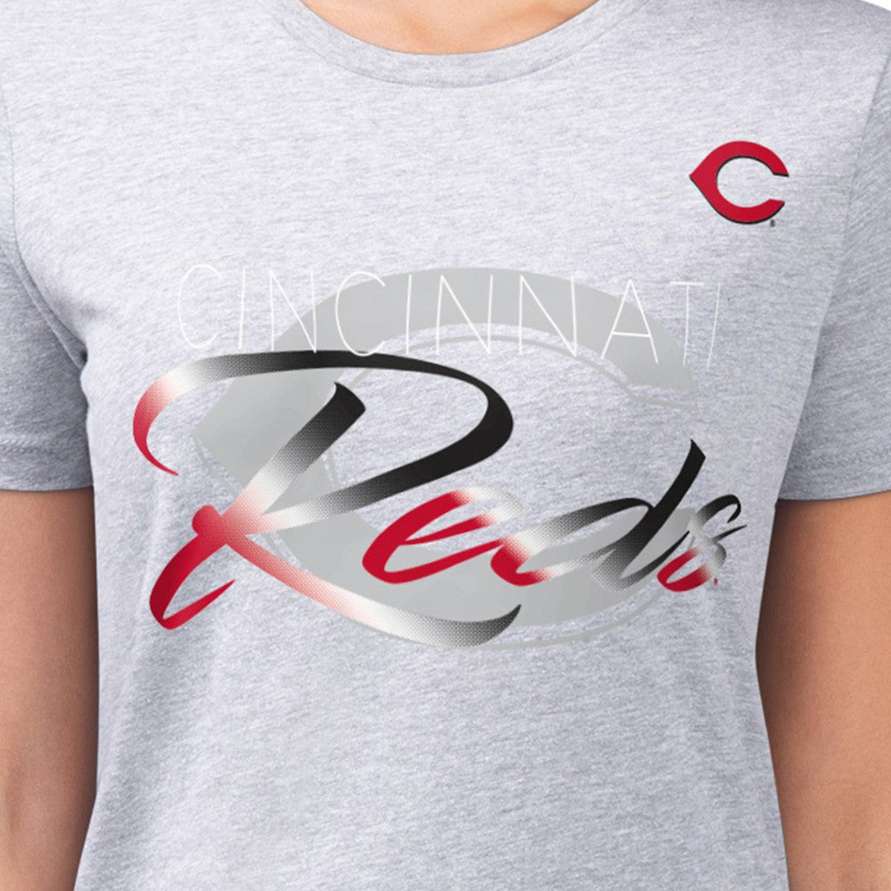 Cincinnati Reds G-III 4Her by Carl Banks Women's Super-Slim Fit Lightweight Shadow Logo Graphic T-Shirt - Heather Gray T-shirts