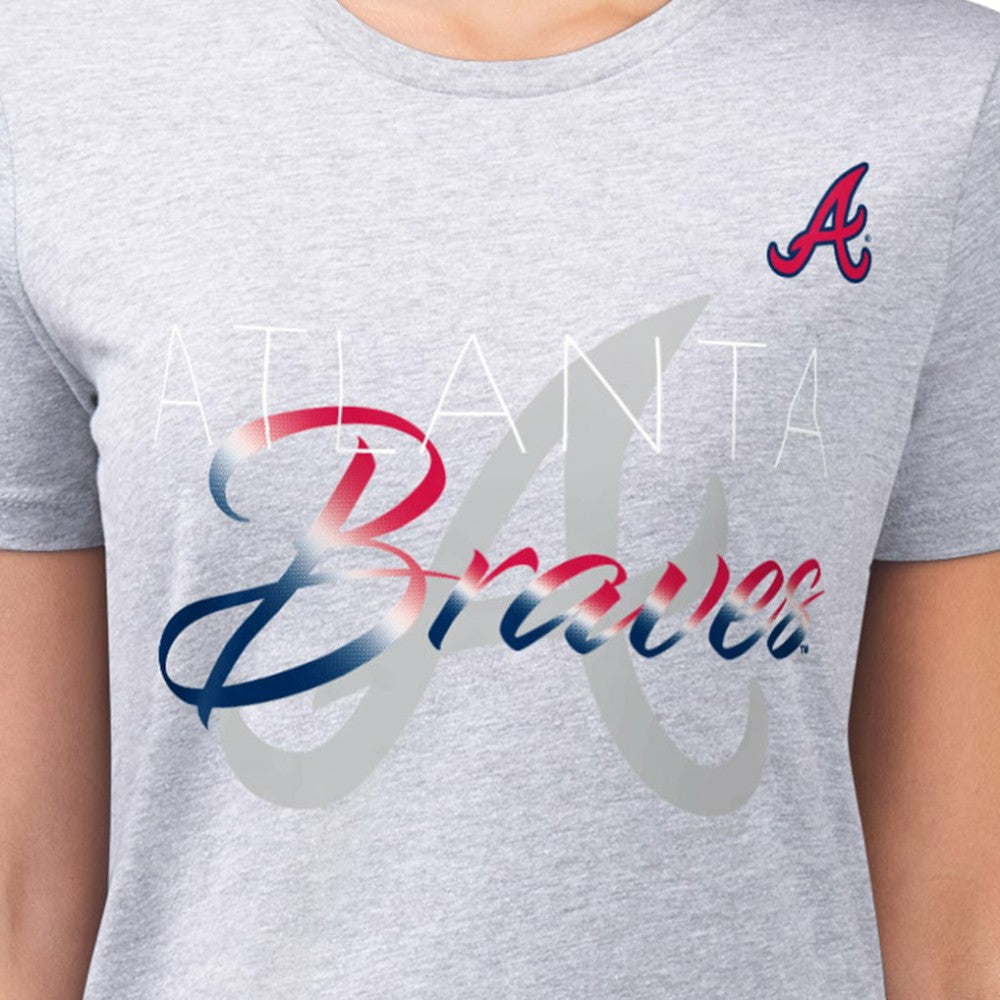 Atlanta Braves G-III 4Her by Carl Banks Women's Super-Slim Fit Lightweight Shadow Logo Graphic T-Shirt - Heather Gray T-shirts