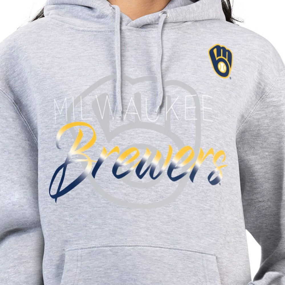 Milwaukee Brewers G-III 4Her by Carl Banks Women's Shadow Logo Graphic Pullover Hoodie - Heather Gray Hoodies