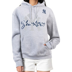New York Yankees G-III 4Her by Carl Banks Women's Shadow Logo Graphic Pullover Hoodie - Heather Gray Hoodies