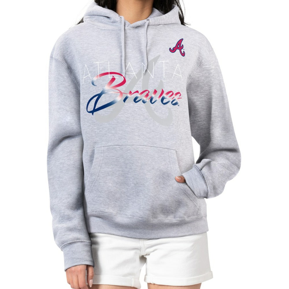 Atlanta Braves G-III 4Her by Carl Banks Women's Shadow Logo Graphic Pullover Hoodie - Heather Gray Hoodies