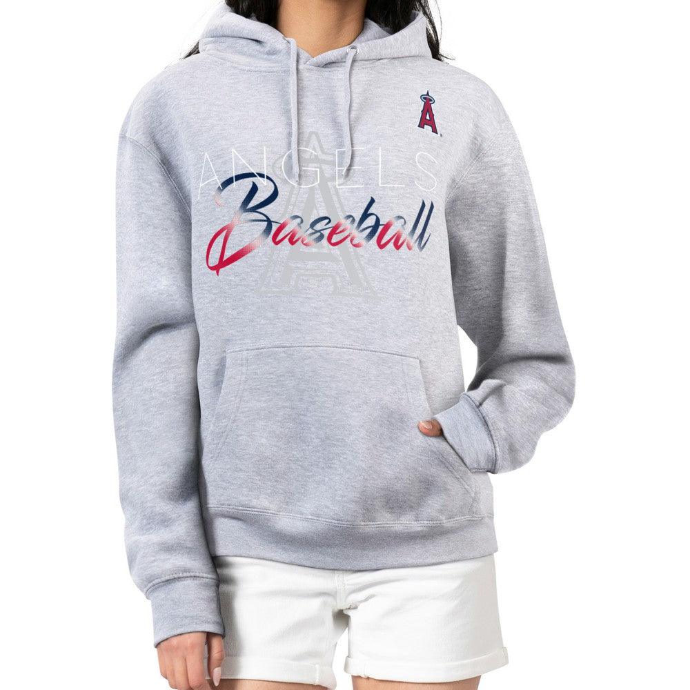 Los Angeles Angels G-III 4Her by Carl Banks Women's Shadow Logo Graphic Pullover Hoodie - Heather Gray Hoodies