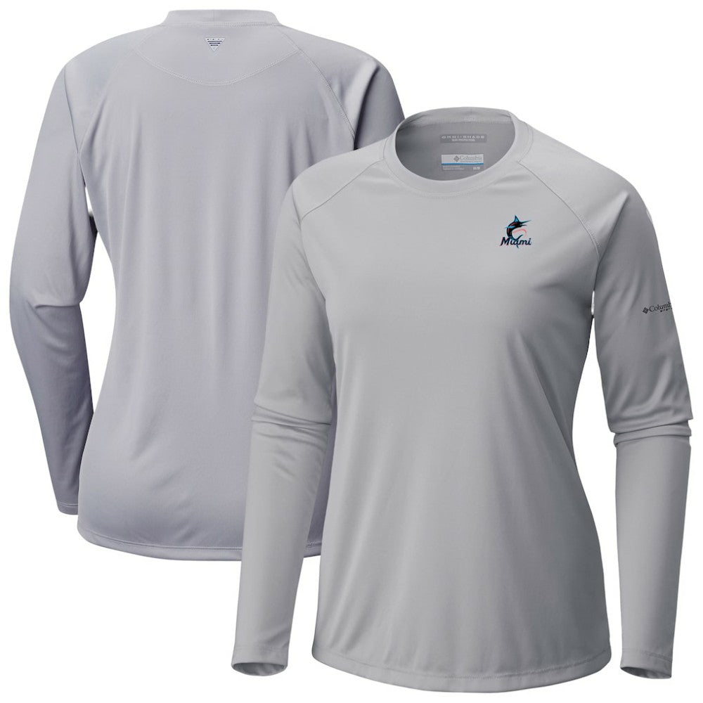 Miami Marlins Columbia Tidal Tee II Long Sleeve T-Shirt - Gray T-shirts