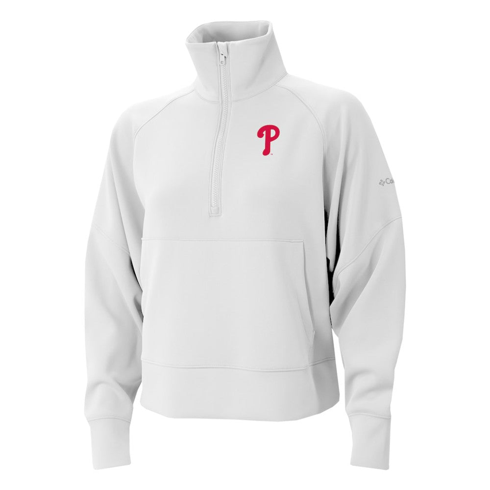Philadelphia Phillies Columbia Women's Wickhams Hills Raglan Omni-Wick Quarter-Zip Pullover - White Pullover