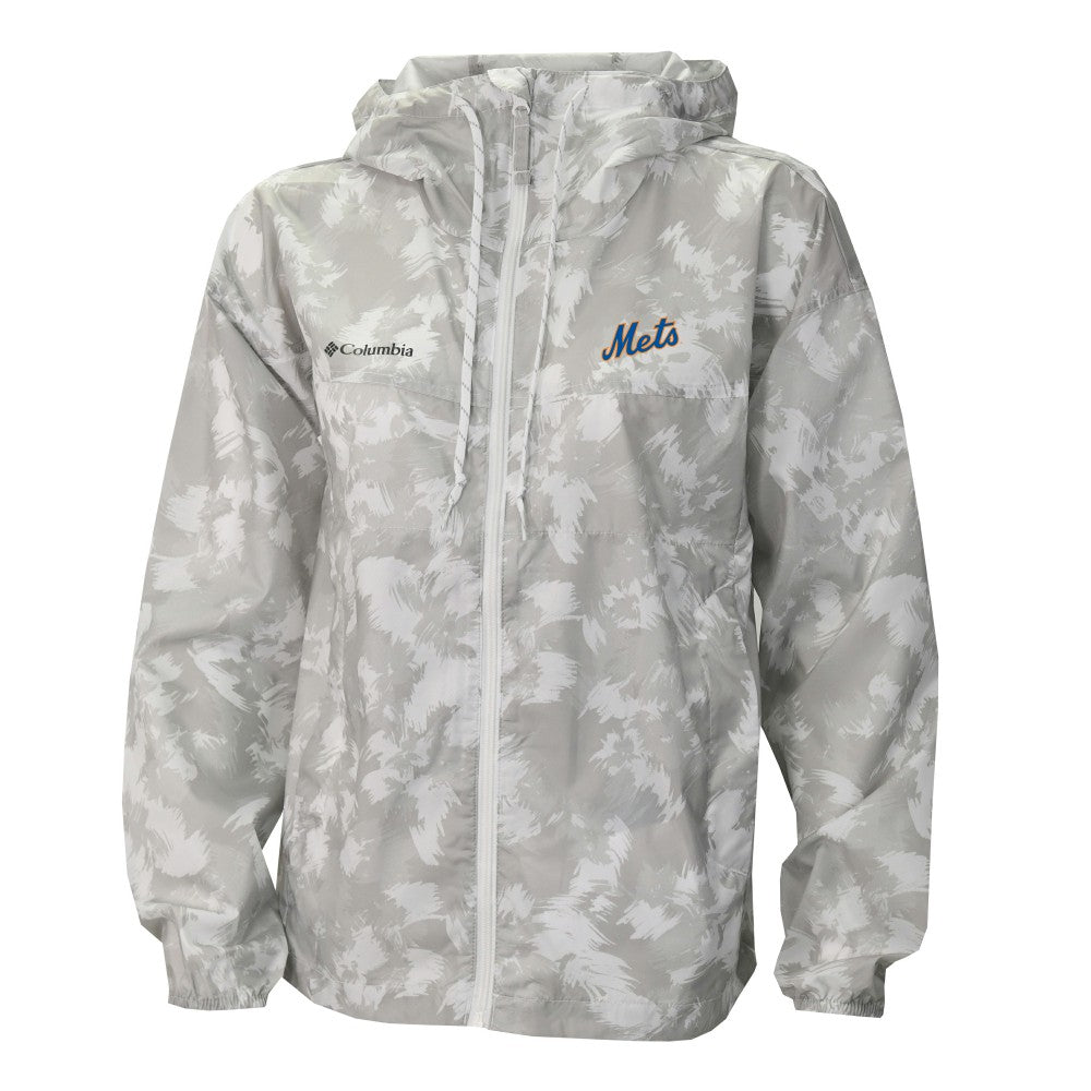 New York Mets Columbia Women's Flash Challenger Full-Zip Hoodie Windbreaker Jacket - Gray/White Jackets