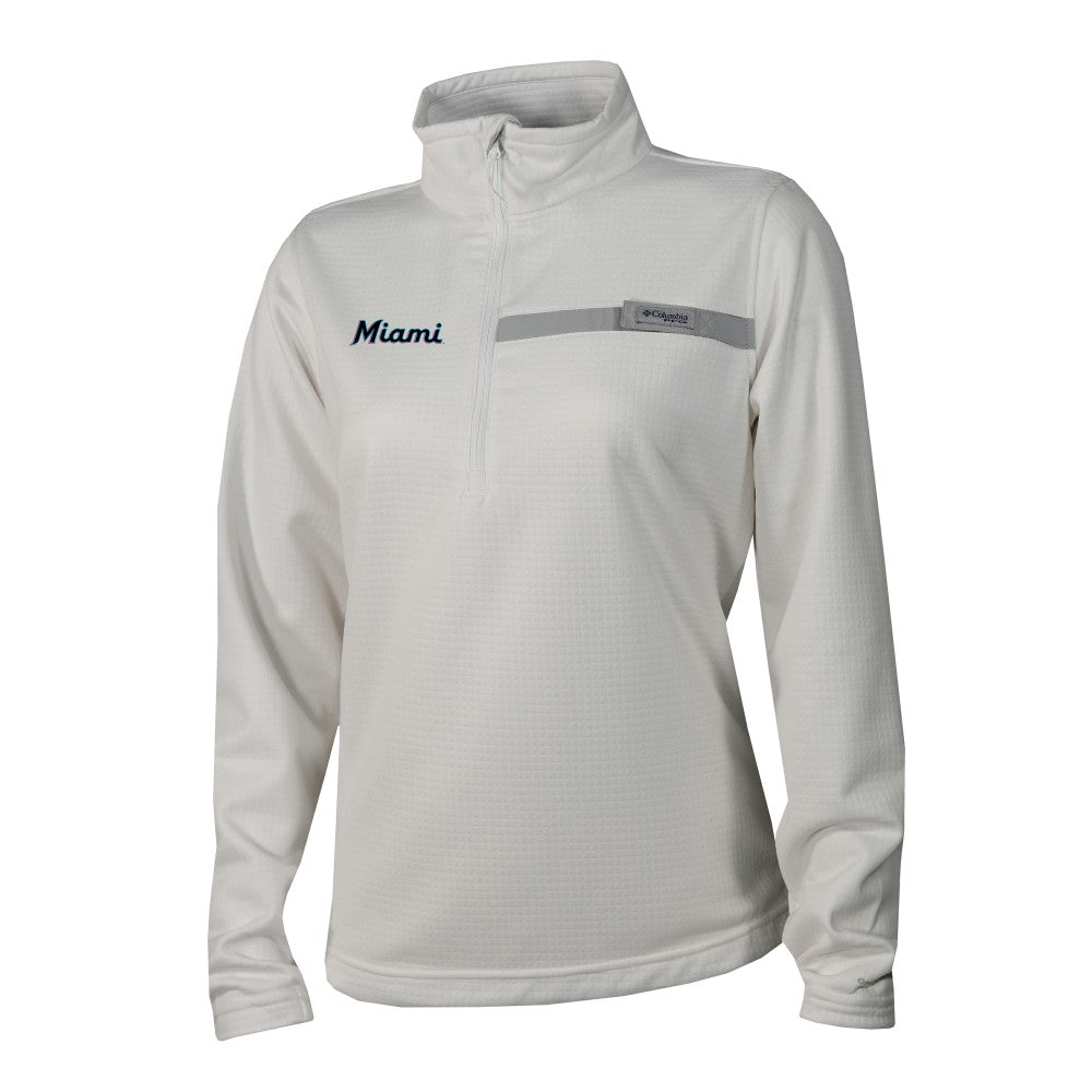 Miami Marlins Columbia Women's Skiff Guide Fleece Half-Zip Pullover Jacket - White Jackets