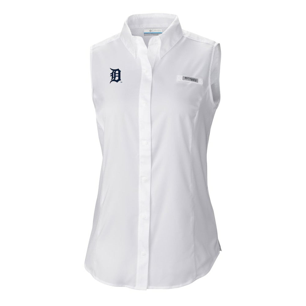 Detroit Tigers Columbia Women's Tamiami Sleeveless Shirt - White