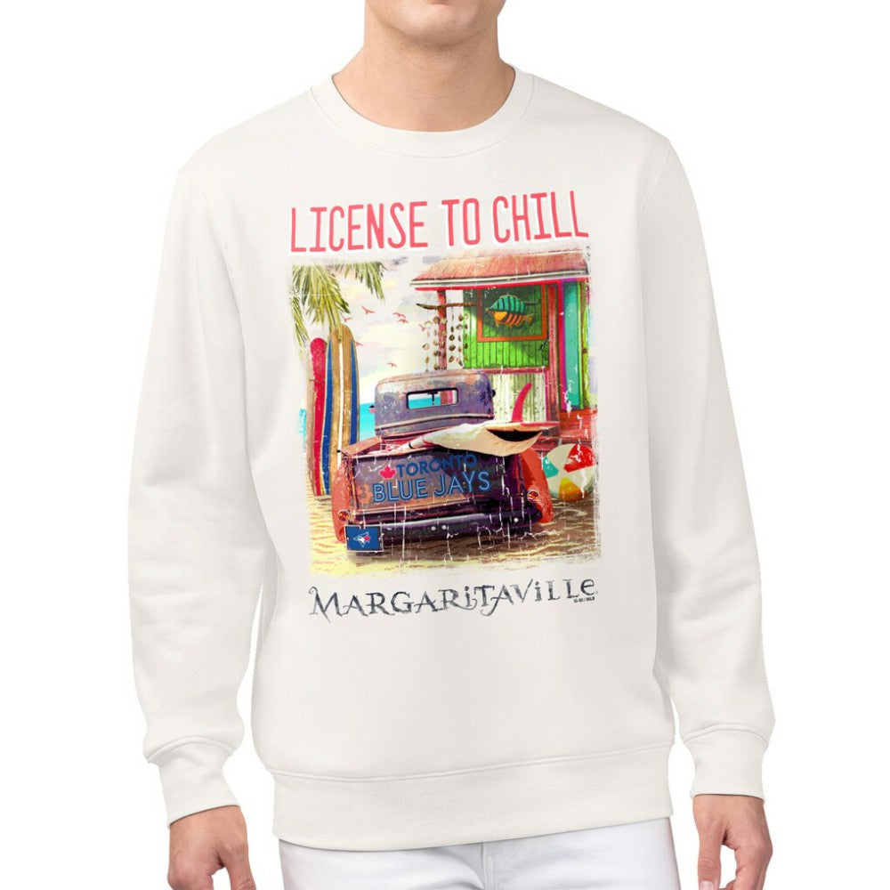 Toronto Blue Jays Margaritaville License to Chill Fleece Sweatshirt - Cream Sweatshirts