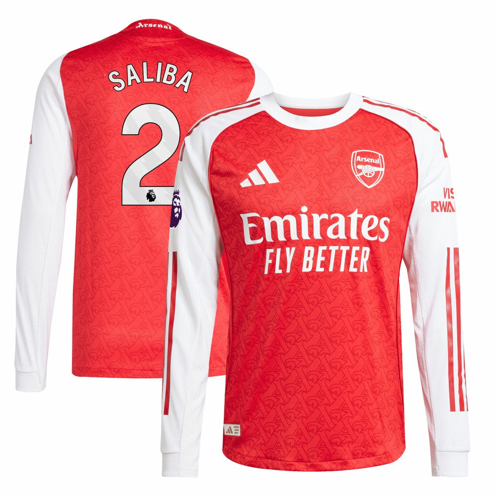 William Saliba Arsenal 2025/26 Home Long Sleeve Player Jersey Red - Adidas on sale
