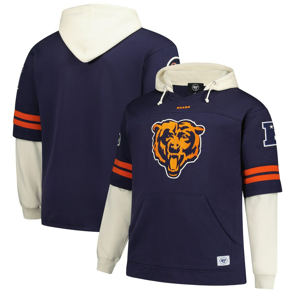 Chicago Bears '47 Big & Tall Split Zone Cornerback V-Neck Hoodie - Navy Hoodies