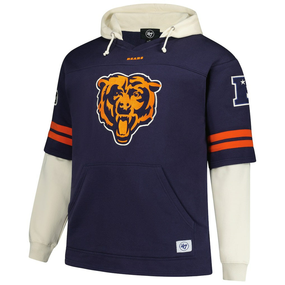Chicago Bears '47 Big & Tall Split Zone Cornerback V-Neck Hoodie - Navy Hoodies