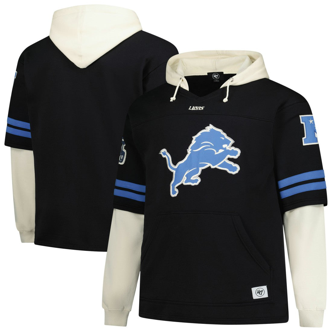 Detroit Lions '47 Big & Tall Split Zone Cornerback V-Neck Hoodie - Black Hoodies