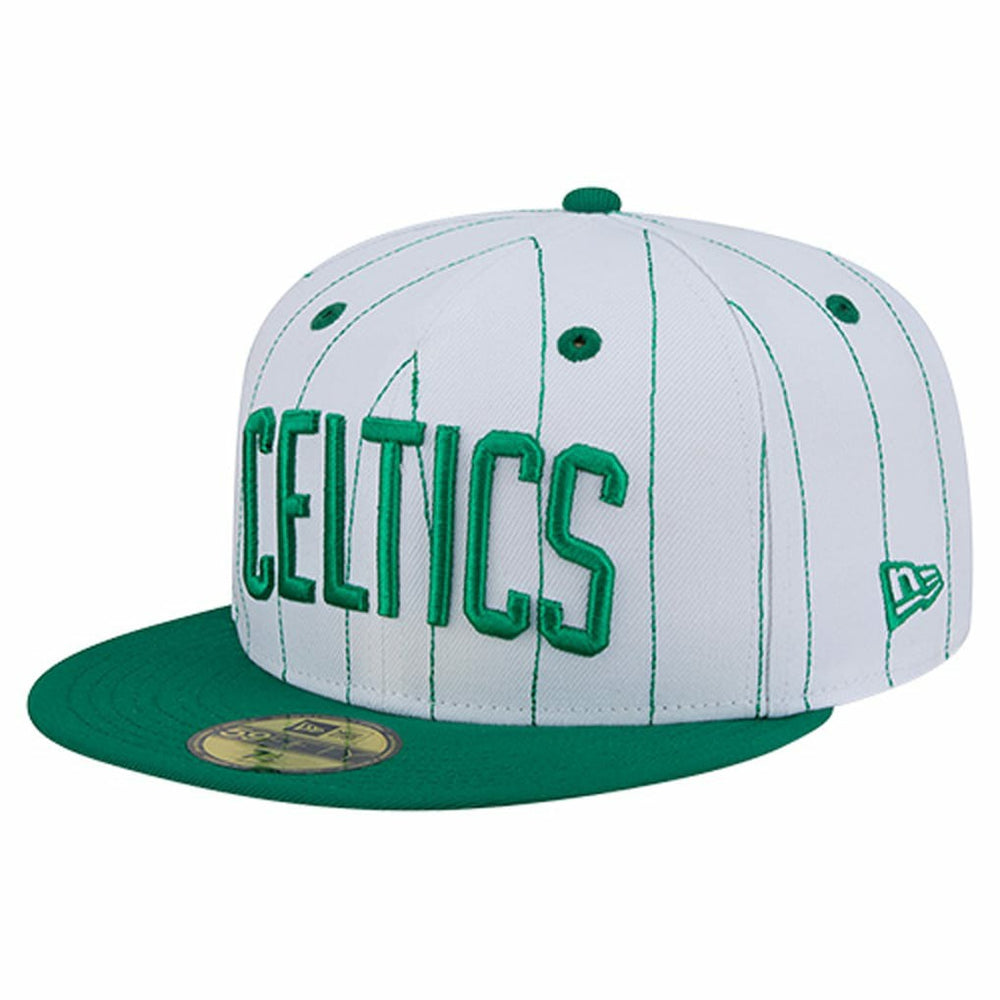 Boston Celtics Wordmark Pinstripe 59FIFTY Fitted Hat White - New Era