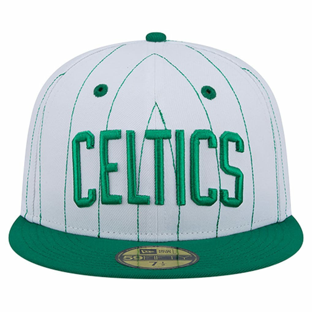Boston Celtics Wordmark Pinstripe 59FIFTY Fitted Hat White - New Era