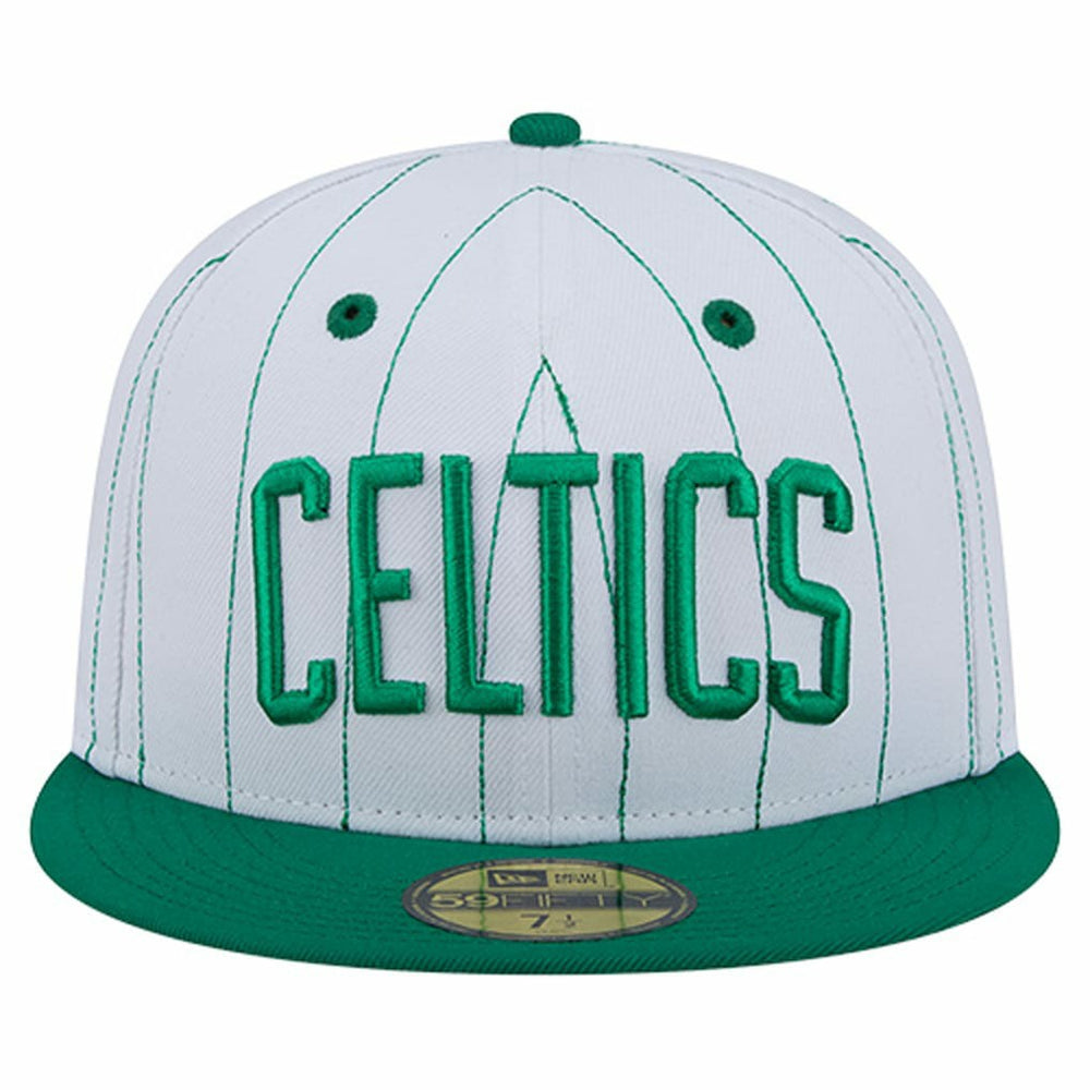 Boston Celtics Wordmark Pinstripe 59FIFTY Fitted Hat White - New Era