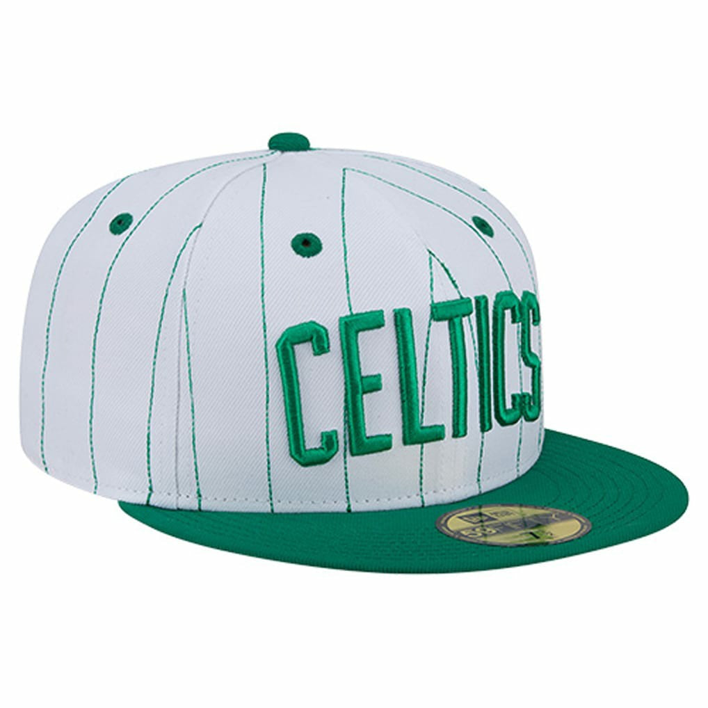 Boston Celtics Wordmark Pinstripe 59FIFTY Fitted Hat White - New Era
