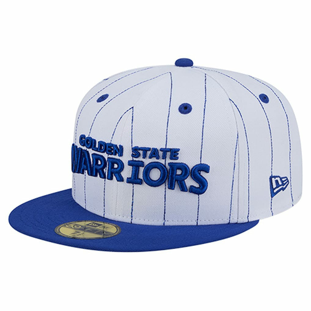 Golden State Warriors Wordmark Pinstripe 59FIFTY Fitted Hat White - New Era