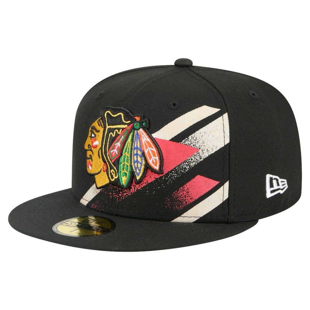 Chicago Blackhawks New Era Faded Lines 59FIFTY Fitted Hat - Black | US 203126875