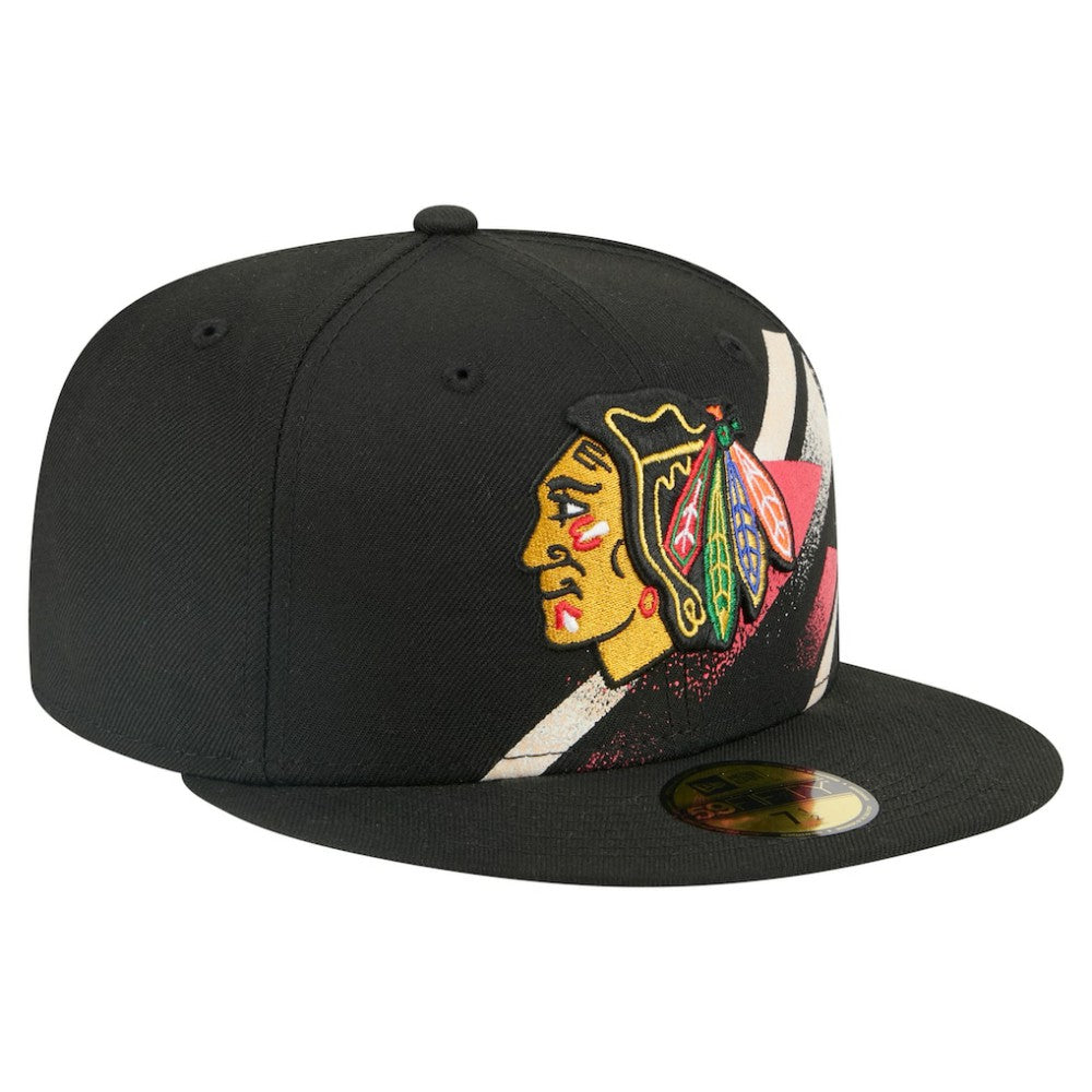 Chicago Blackhawks New Era Faded Lines 59FIFTY Fitted Hat - Black | US 203126875