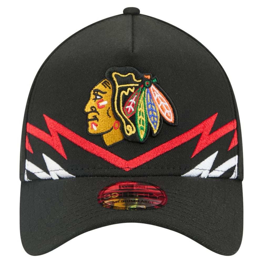 Chicago Blackhawks New Era 39THIRTY A-Frame Perforated Flex Hat - Black | US 203126882