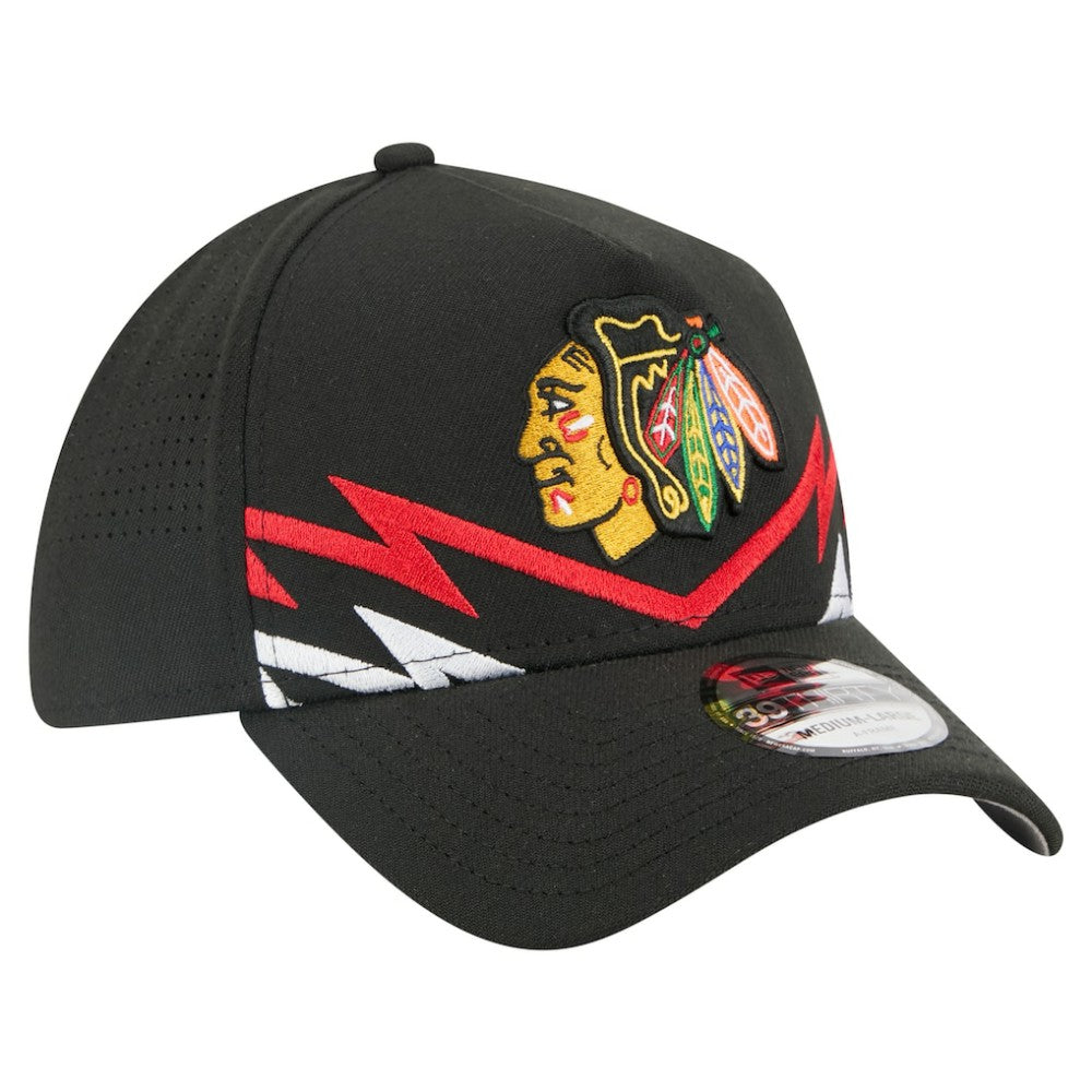 Chicago Blackhawks New Era 39THIRTY A-Frame Perforated Flex Hat - Black | US 203126882