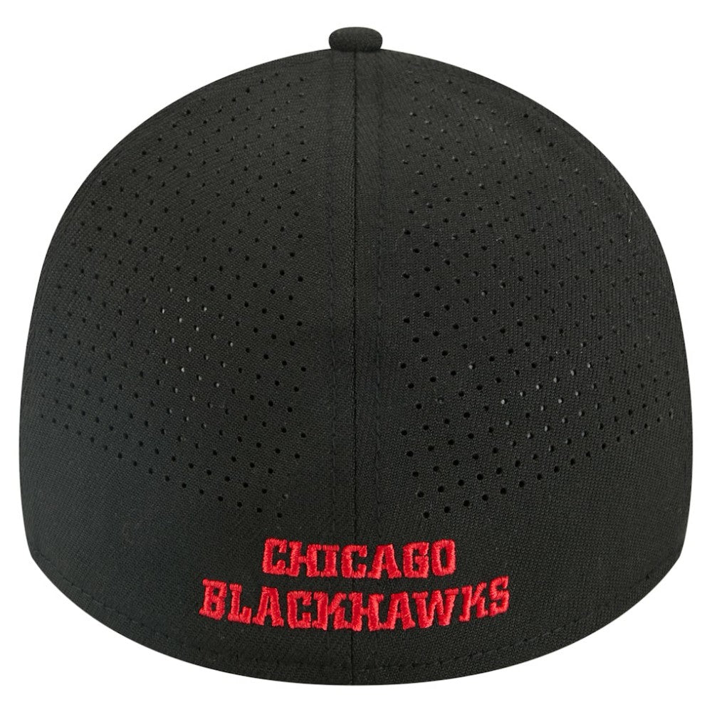 Chicago Blackhawks New Era 39THIRTY A-Frame Perforated Flex Hat - Black | US 203126882