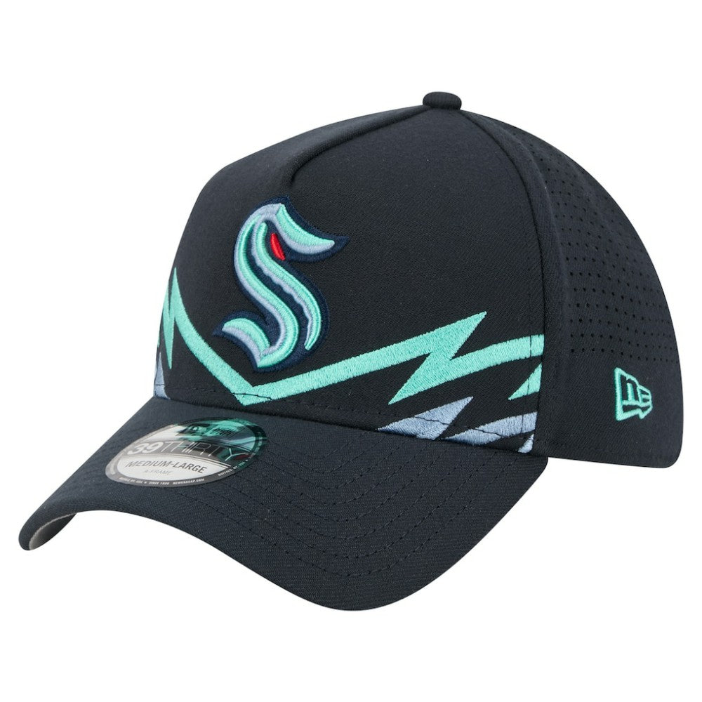 Seattle Kraken New Era Zig Zag 39THIRTY A-Frame Perforated Flex Hat - Deep Sea Blue | US 203126887