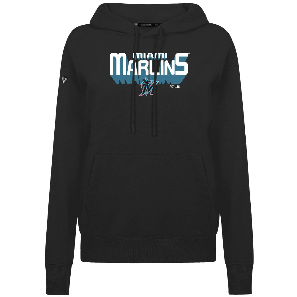 Miami Marlins Levelwear Women's Adorn Retro 3D Pullover Hoodie - Black Hoodies