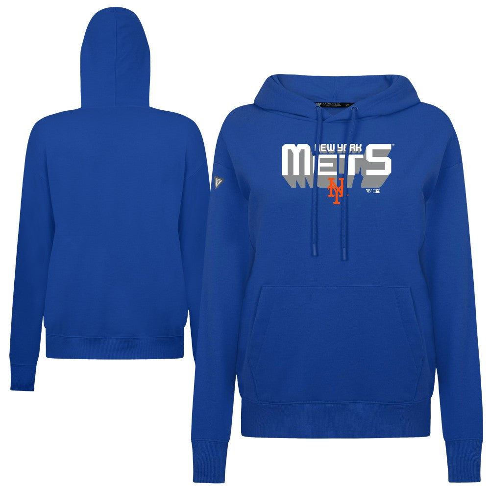 New York Mets Levelwear Women's Adorn Retro 3D Pullover Hoodie - Royal Hoodies