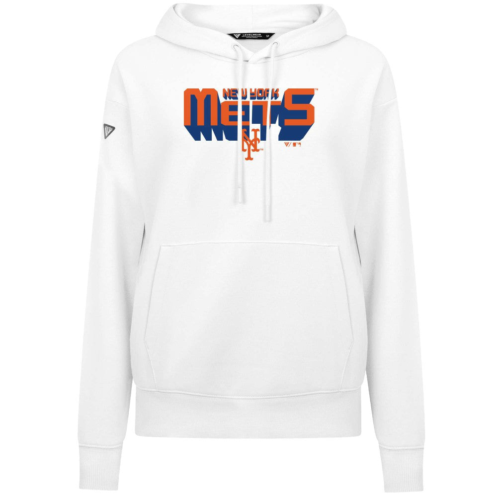 New York Mets Levelwear Women's Adorn Retro 3D Pullover Hoodie - White Hoodies