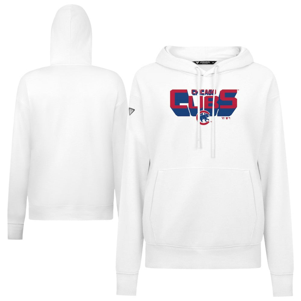 Chicago Cubs Levelwear Women's Adorn Retro 3D Pullover Hoodie - White Hoodies