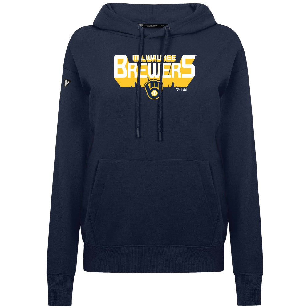 Milwaukee Brewers Levelwear Women's Adorn Retro 3D Pullover Hoodie - Navy Hoodies