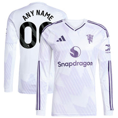 Manchester United 2025/26 Away Replica Long Sleeve Custom Jersey White - Adidas discount