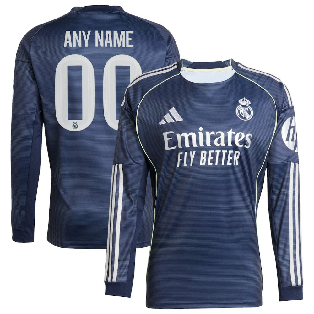 Real Madrid 2025/26 Away Long Sleeve Replica Custom Jersey Blue - Adidas