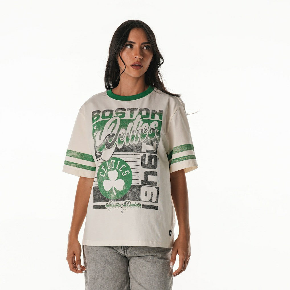 Boston Celtics The Wild Collective Women's Vintage Drop Shoulder Oversized Boyfriend T-Shirt Cream outlet