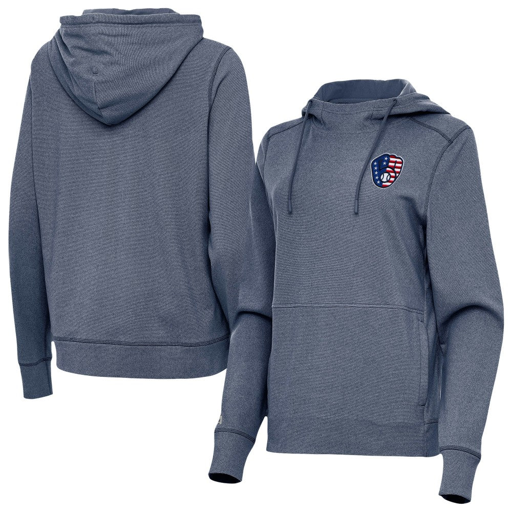 Milwaukee Brewers Antigua Women's Justice Stars and Stripes Team Logo Pullover Hoodie - Heather Navy Hoodies