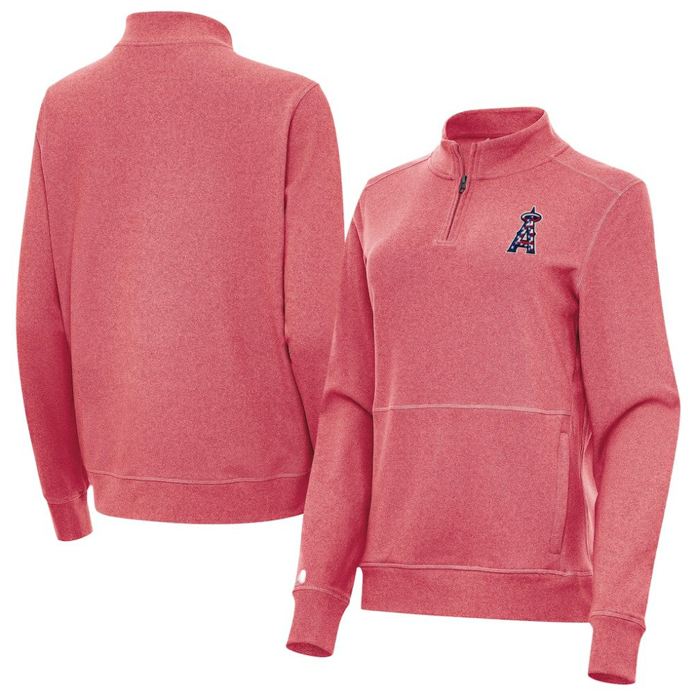 Los Angeles Angels Antigua Women's Crush Stars and Stripes Team Logo Quarter-Zip Pullover Top - Heather Red Pullover