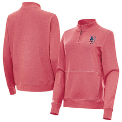 New York Mets Antigua Women's Crush Stars and Stripes Team Logo Quarter-Zip Pullover Top - Heather Red Pullover