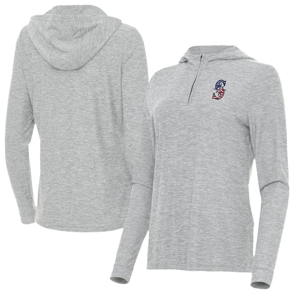 Seattle Mariners Antigua Women's Daybreak Quarter-Zip Hoodie - Heather Gray Hoodies