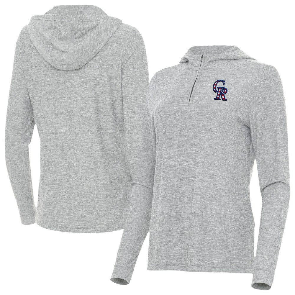 Colorado Rockies Antigua Women's Daybreak Quarter-Zip Hoodie - Heather Gray Hoodies
