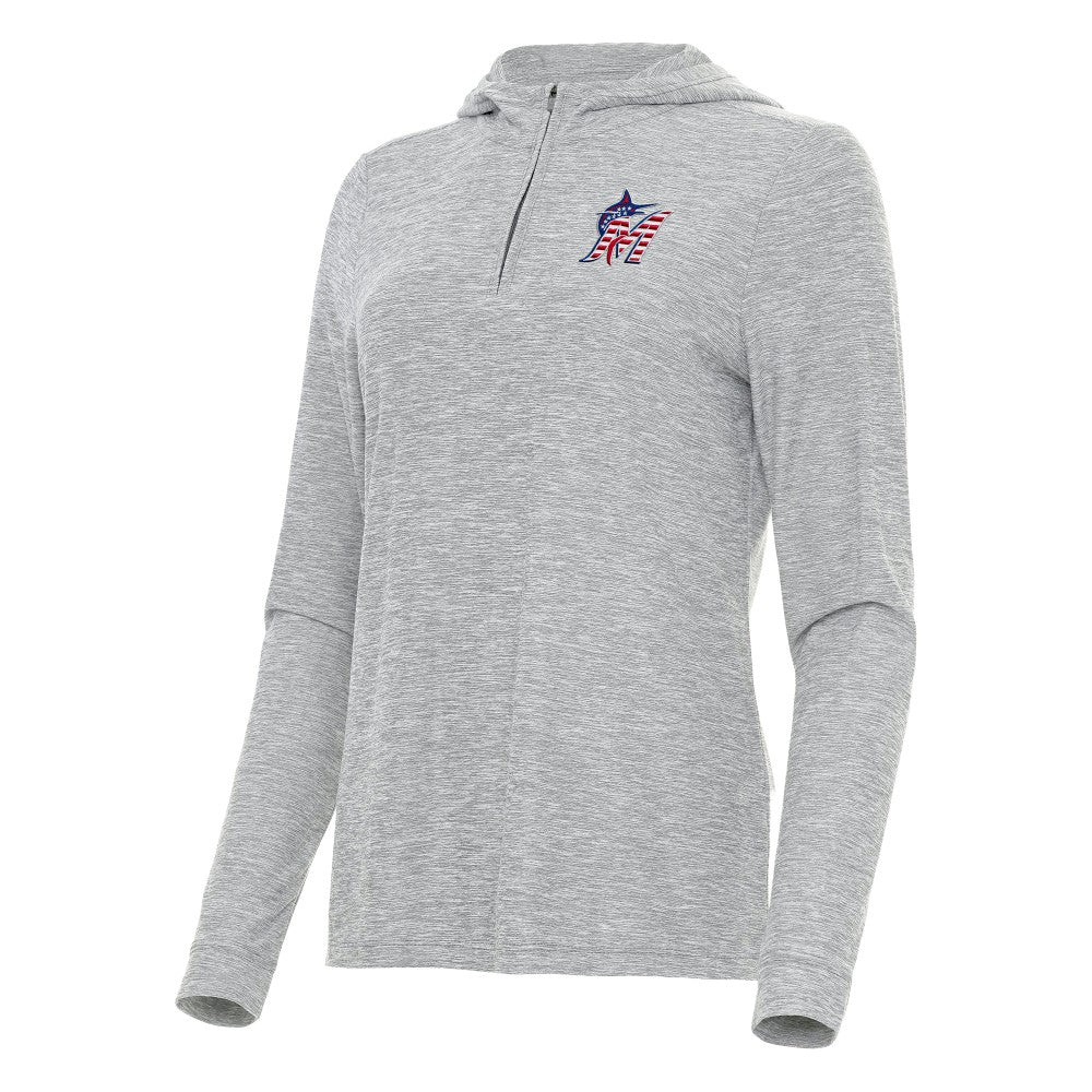 Miami Marlins Antigua Women's Daybreak Quarter-Zip Hoodie - Heather Gray Hoodies