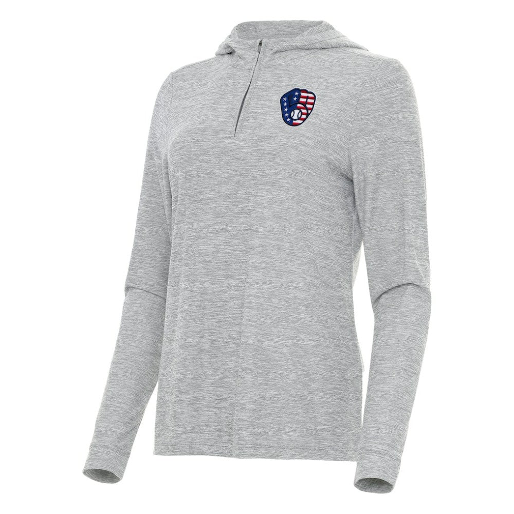 Milwaukee Brewers Antigua Women's Daybreak Quarter-Zip Hoodie - Heather Gray Hoodies